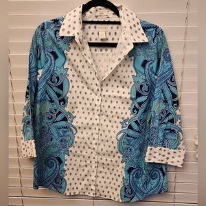 Chico’s multicolor 3/4 sleeve no iron shirt size 1